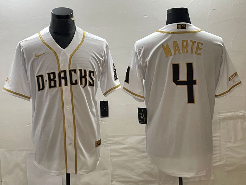 Men Arizona Diamondback #4 Marte White gold Game Nike 2023 MLB Jersey